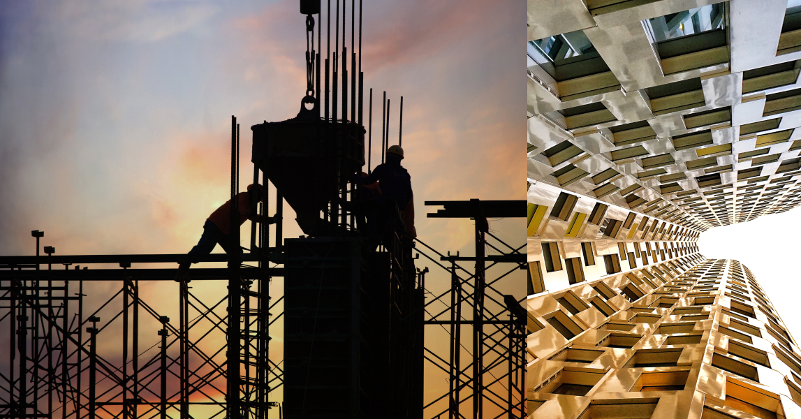 Collage de dos fotografías de construcción Ares Consulting